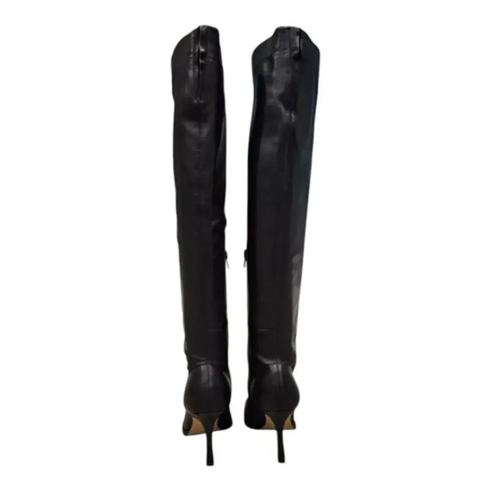 Jeffrey Campbell Ziletta‎ Black Leather Over The Knee Boots Heel Dressy Party